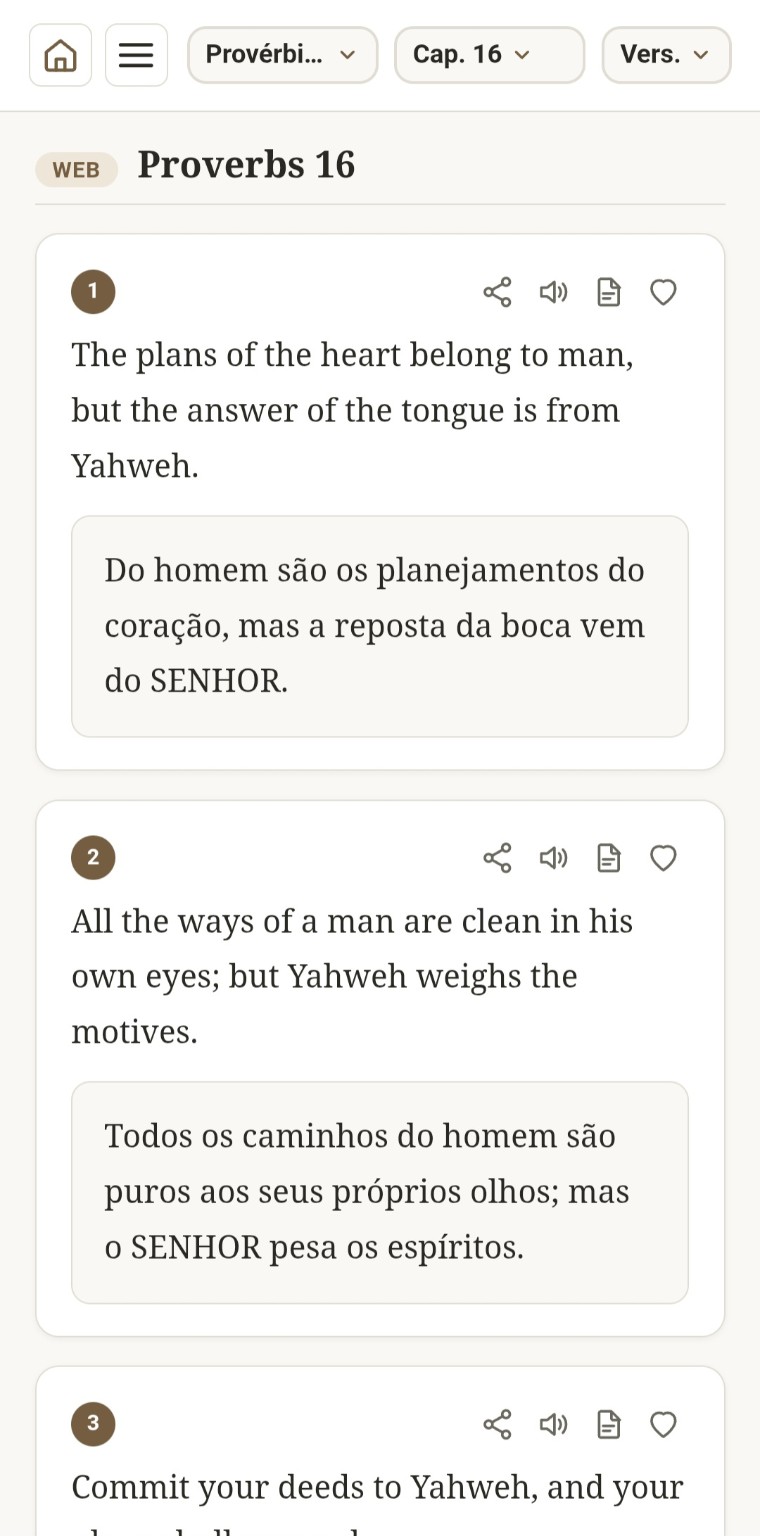 Tela real do aplicativo com um versículo em inglês e sua tradução em português
